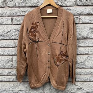 Brown Floral Embroidered Women's Sweater